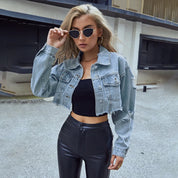 Sheyan | Cropped Denim Jacket - Klassieke Kraag en Stevige Knoopsluiting