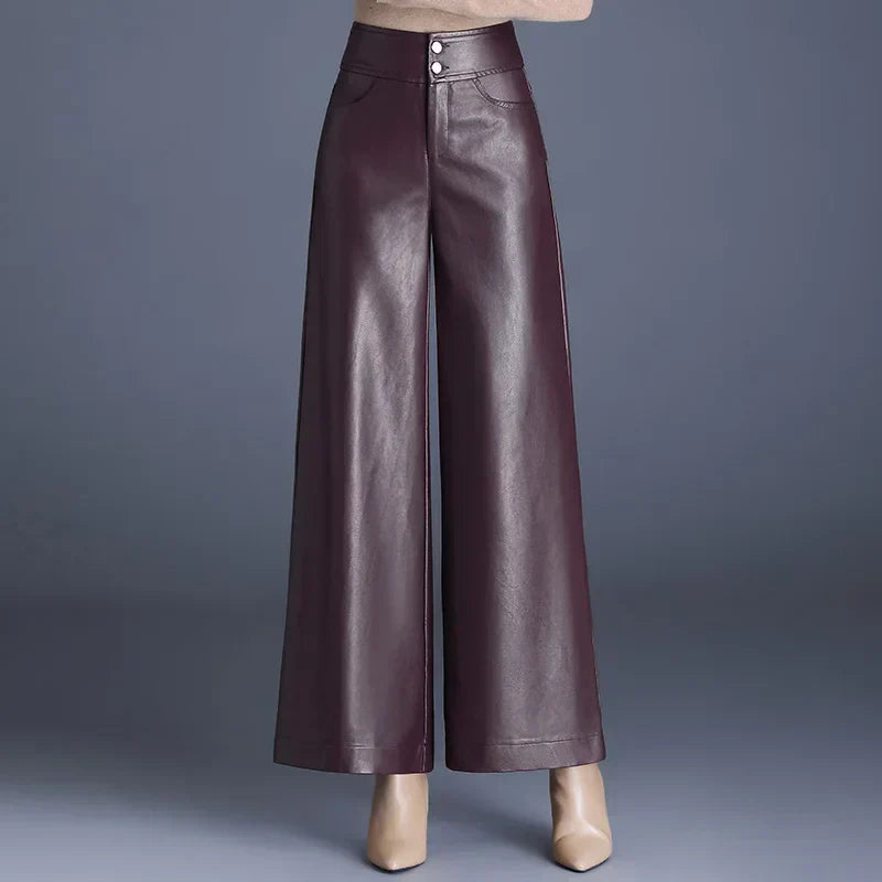 Stacia | Hoge Taille Damesbroek van Imitatieleer – Wide Fit - Chic & Comfort