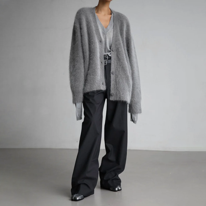 Dames Fluffy Oversized Gebreide Cardigan