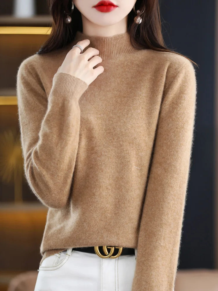 Dames Mock Neck Warme Gebreide Trui