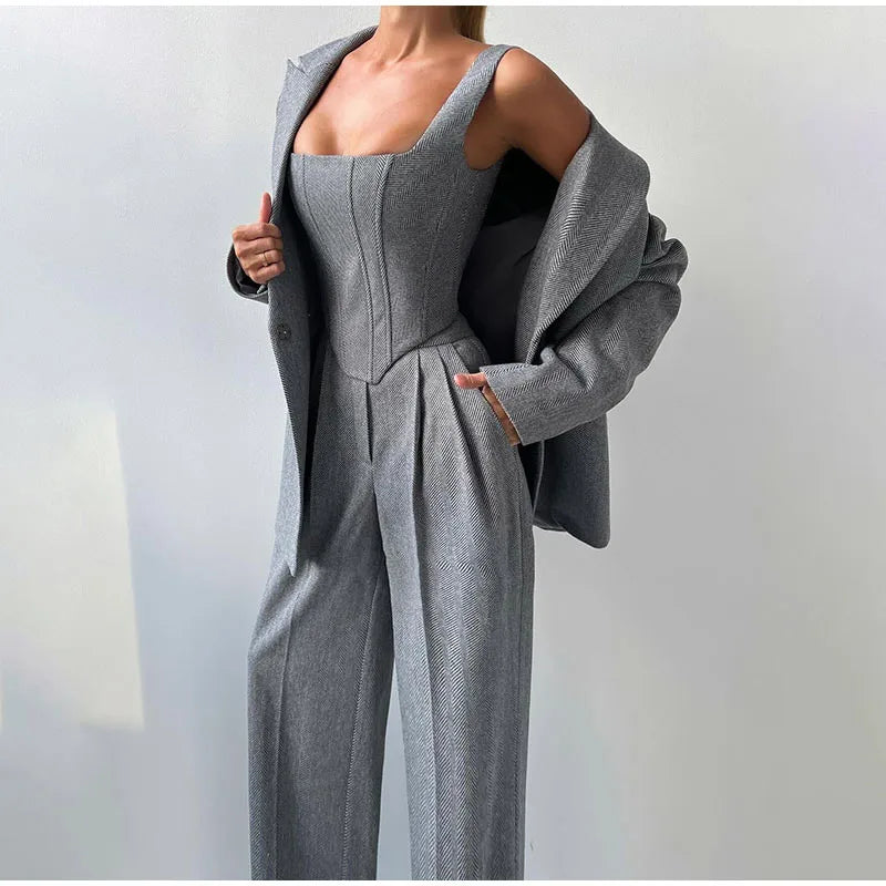 Comfy 3-Delige Set voor Dames - Blazer, Broek en Corset Top