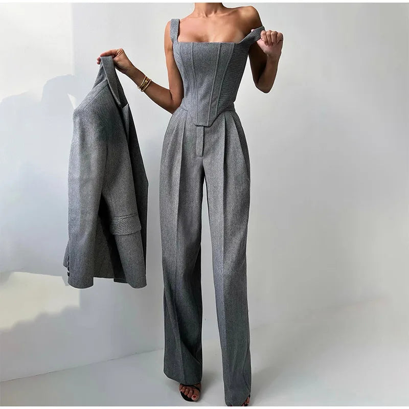 Comfy 3-Delige Set voor Dames - Blazer, Broek en Corset Top