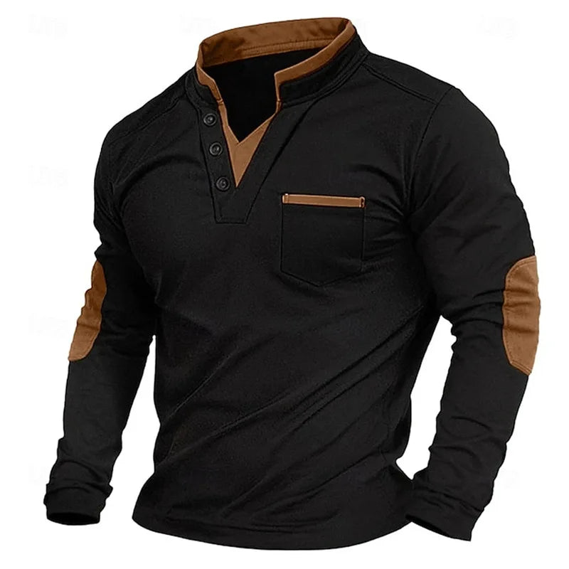Heren Lange Mouwen Henley V-Hals Trui