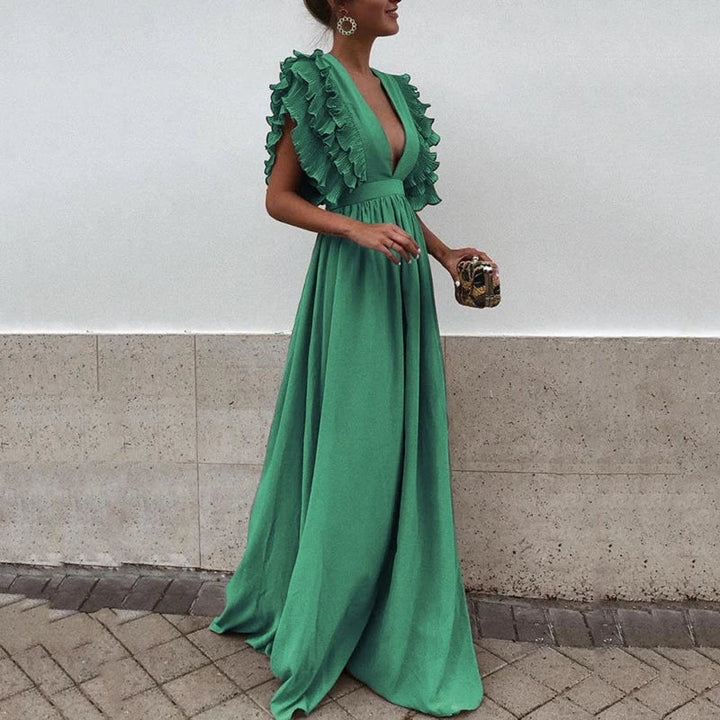 Alejandra | Dames jurk met V-hals ruches maxi
