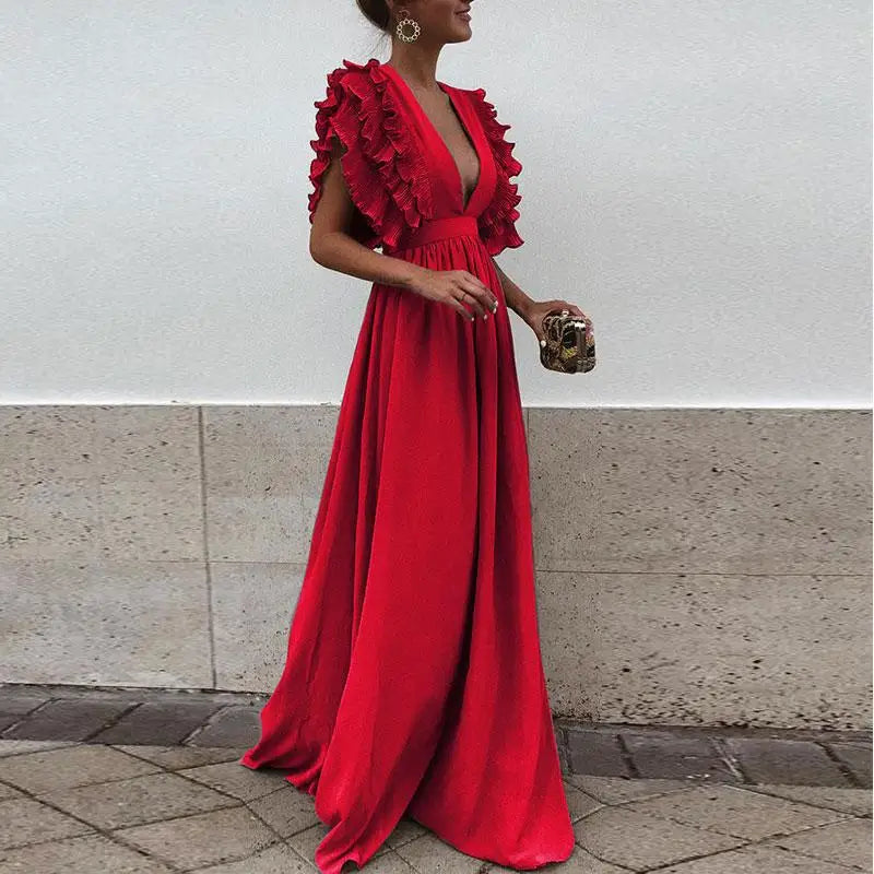Alejandra | Dames jurk met V-hals ruches maxi