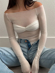Jaylie | Elegante Off-Shoulder Crop Top met Lange Mouwen