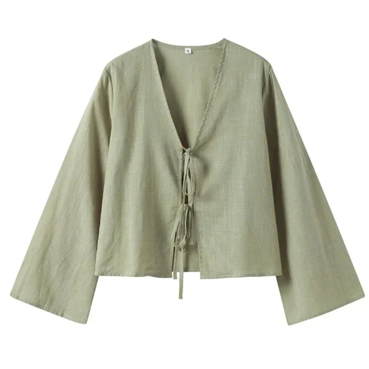 Lillian | Linnen Blouse Met Strikjes