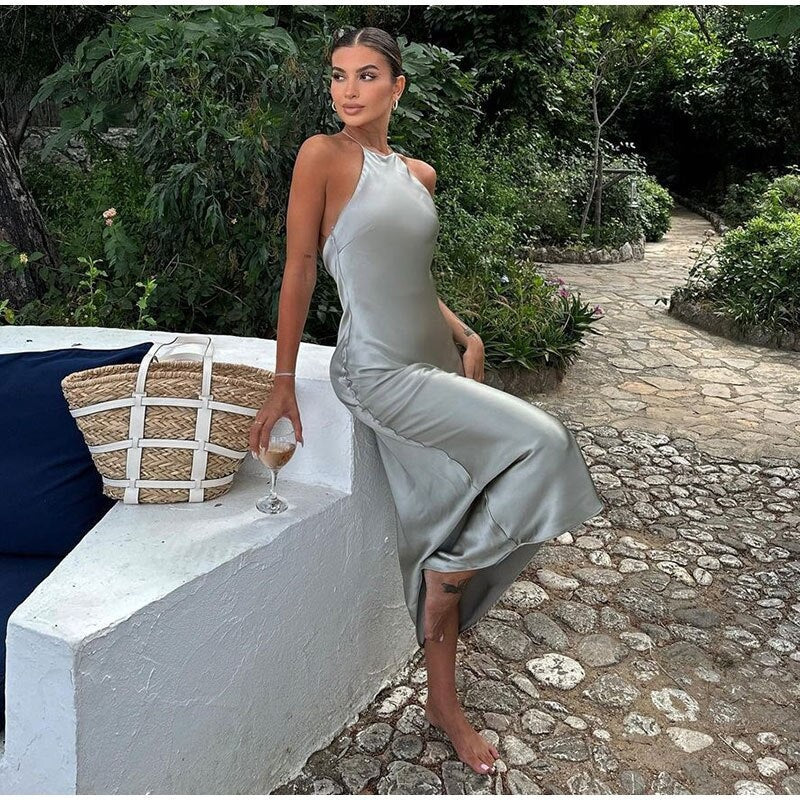 Mouwloze Elegante Maxi-Jurk met Open Rug Design