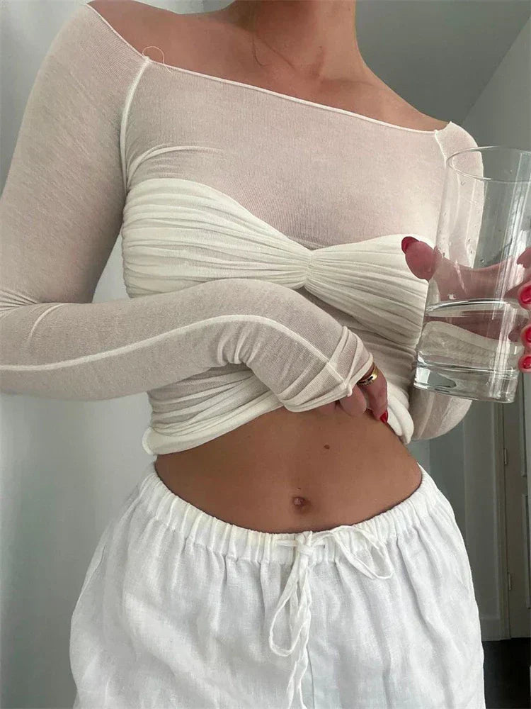 Jaylie | Elegante Off-Shoulder Crop Top met Lange Mouwen