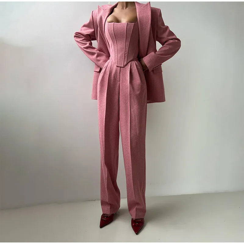 Comfy 3-Delige Set voor Dames - Blazer, Broek en Corset Top
