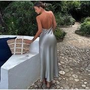 Mouwloze Elegante Maxi-Jurk met Open Rug Design
