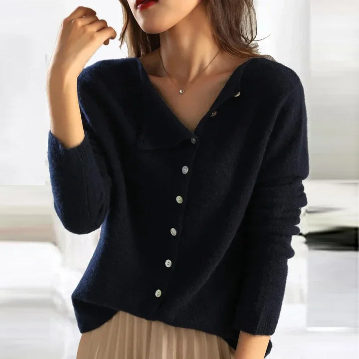 Dames Zachte Brei Knopen V-Hals Cardigan