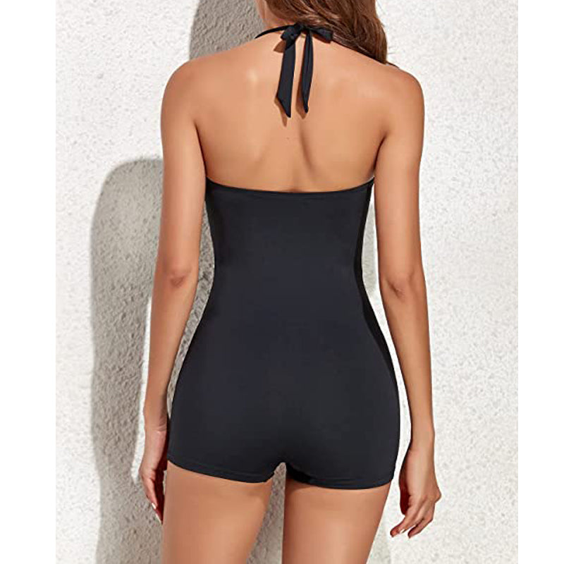 Navy | Dames badpak met boyleg en ronde hals
