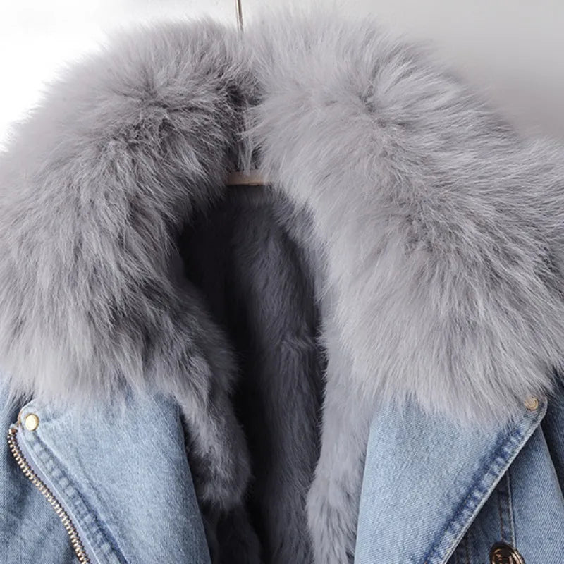 Margaux Luxe Gevoerde Foksbont Denim Jas