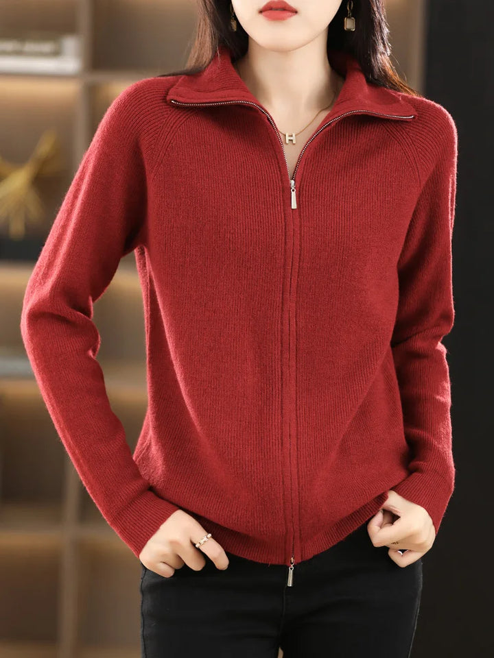 Dames Cardigan met Dubbele Rits Sluiting