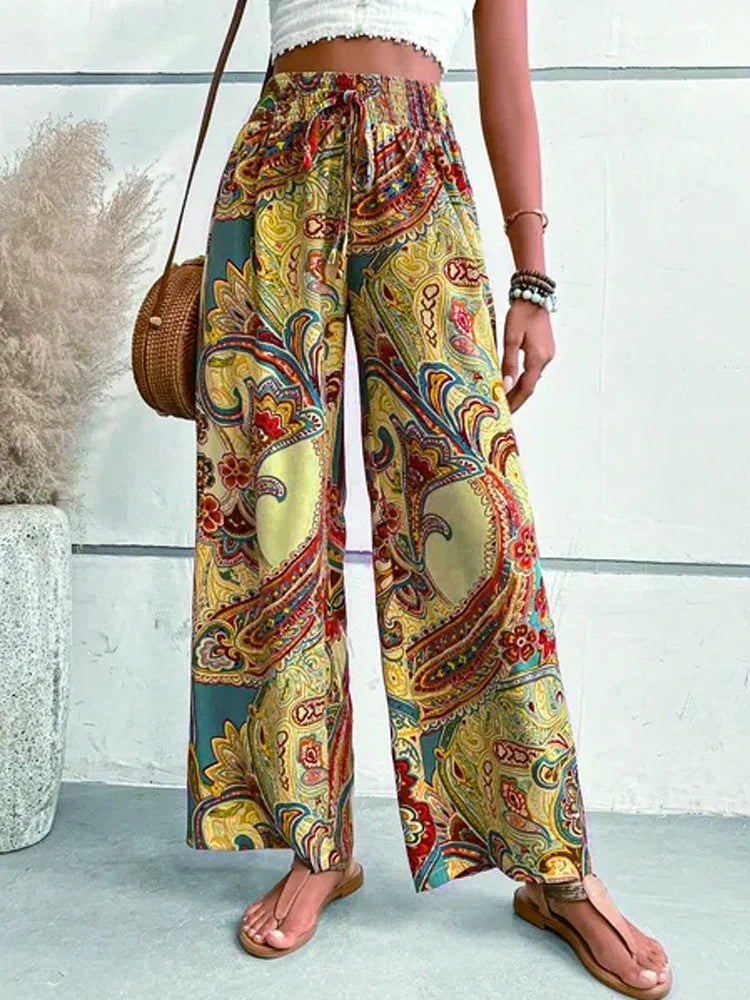 Janna | Zomerse Dames Broek met Hoge Taille en Wijde Pijpen