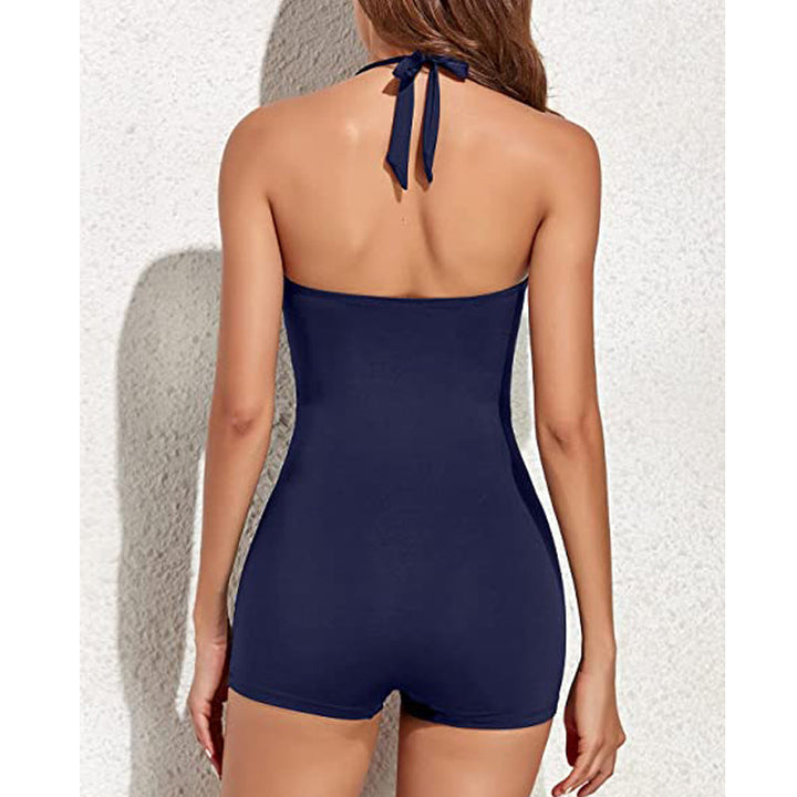 Navy | Dames badpak met boyleg en ronde hals