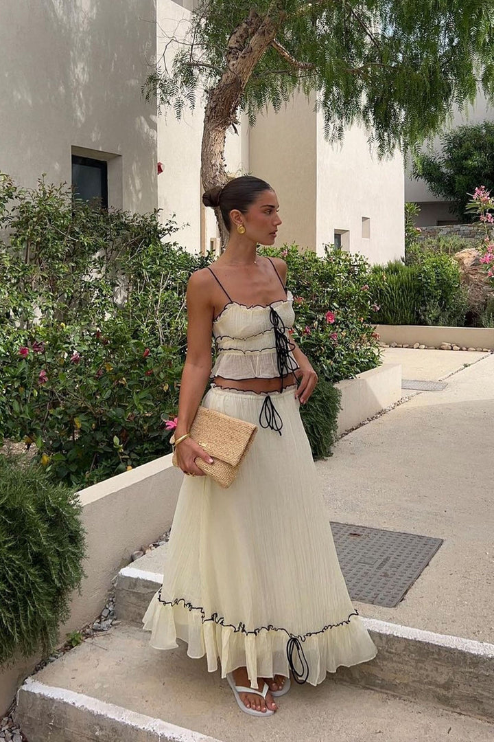 Charleigh | Dames tweedelige set met spaghettibandjes lange rok