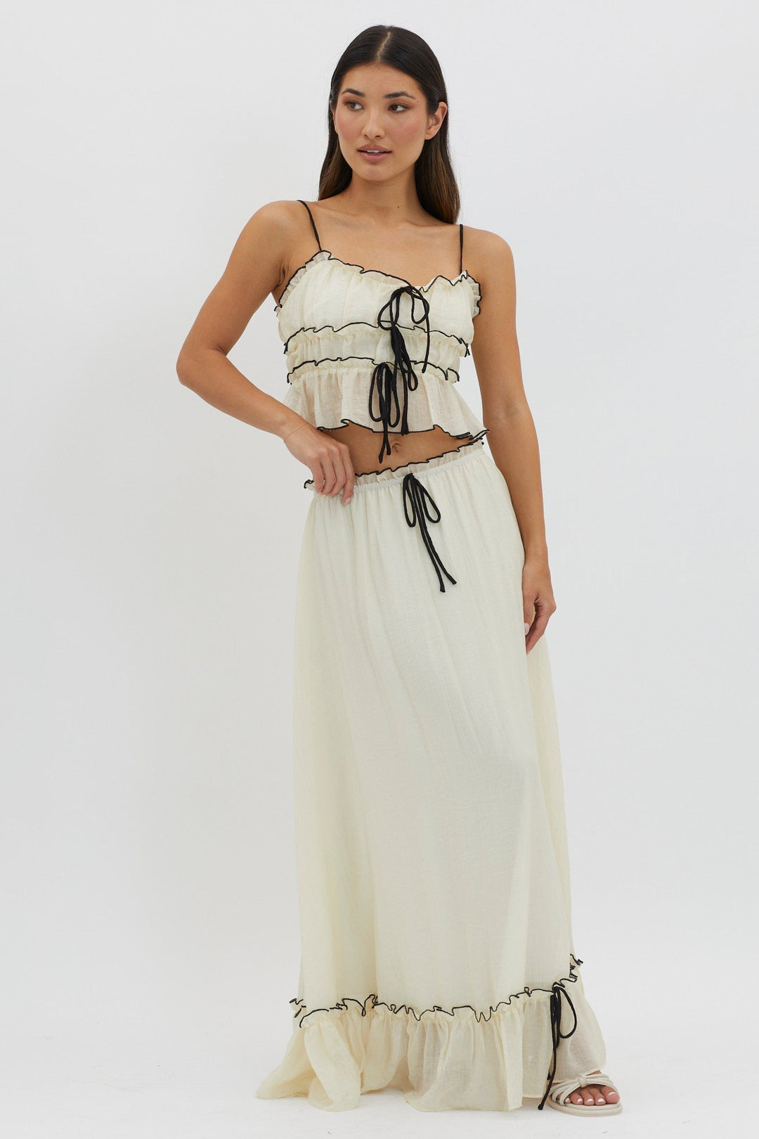 Charleigh | Dames tweedelige set met spaghettibandjes lange rok