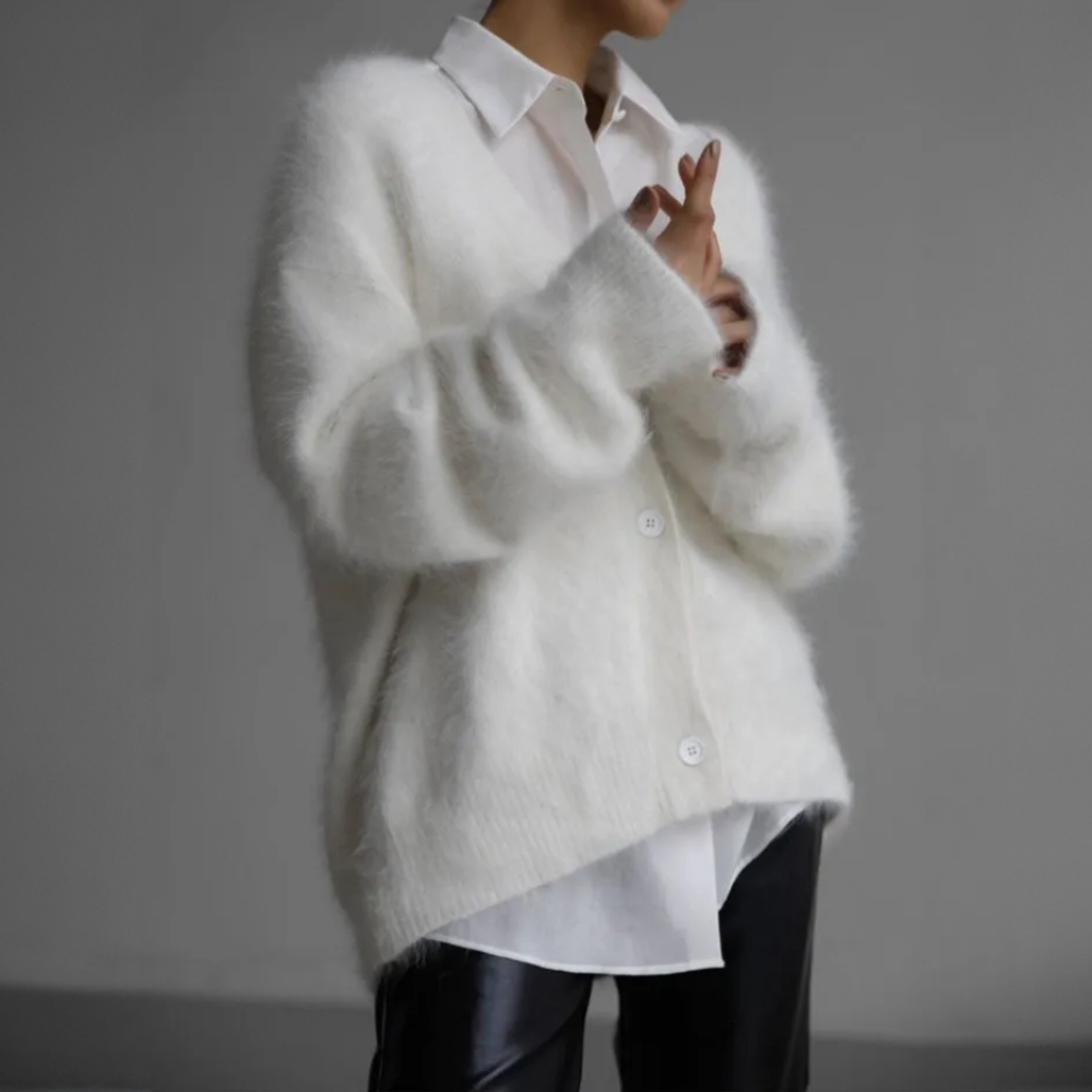 Dames Fluffy Oversized Gebreide Cardigan