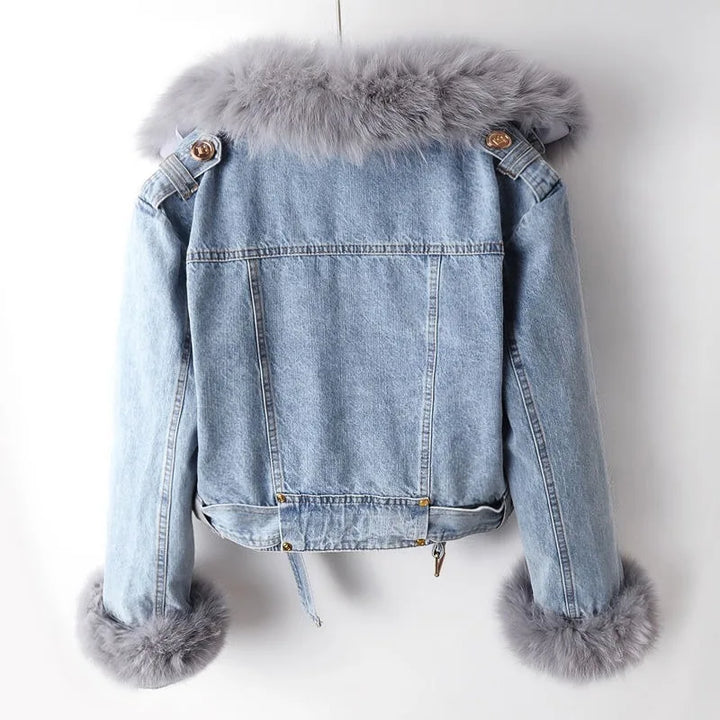 Margaux Luxe Gevoerde Foksbont Denim Jas