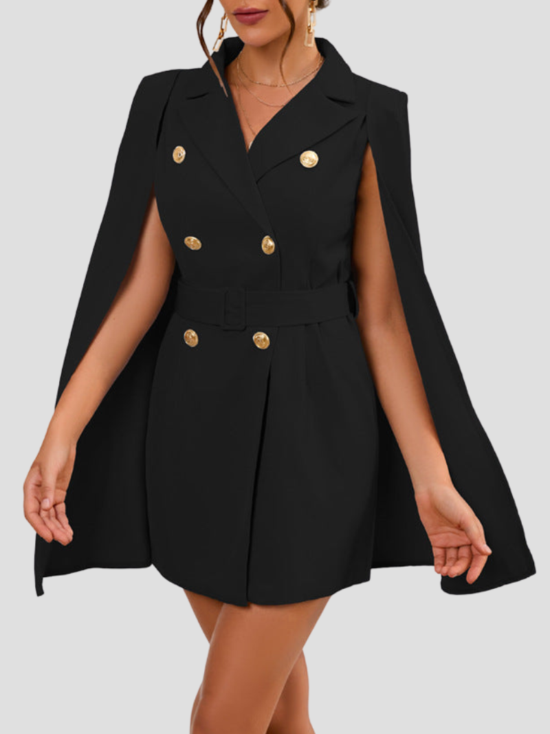 London | Blazer Jurk met Gouden Knopen en Cape