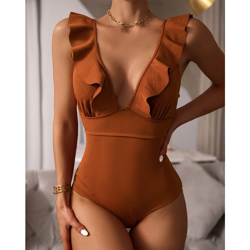 Ivy | Stijlvol Badpak met Lage V-Hals - Comfortabele Stretch Stof, Boho Stijl