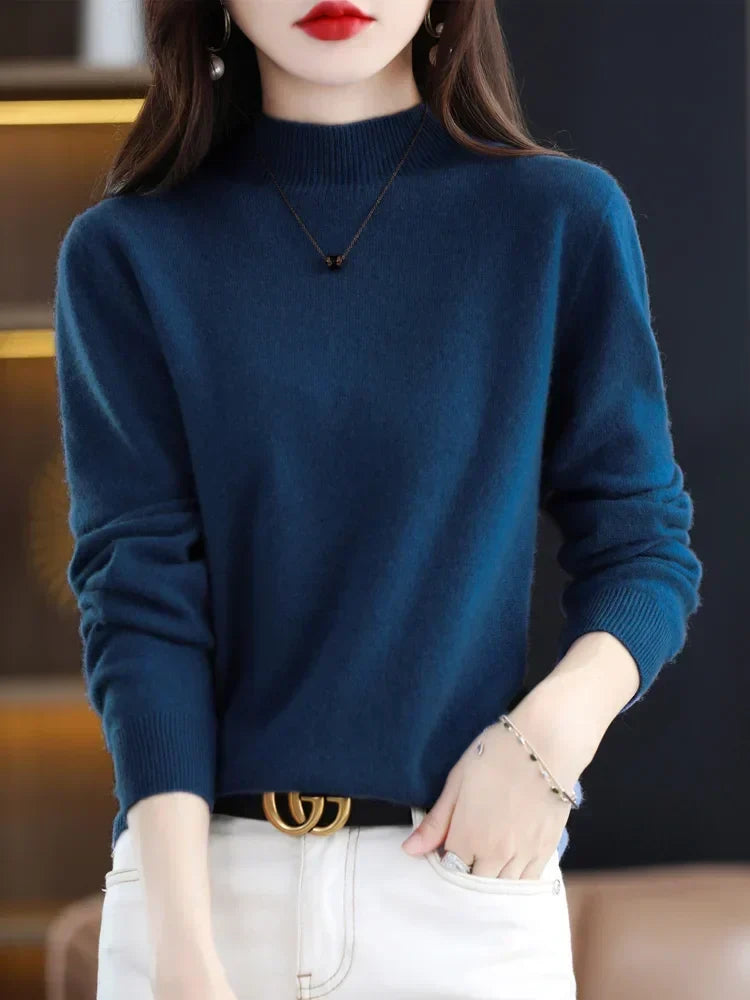 Dames Mock Neck Warme Gebreide Trui