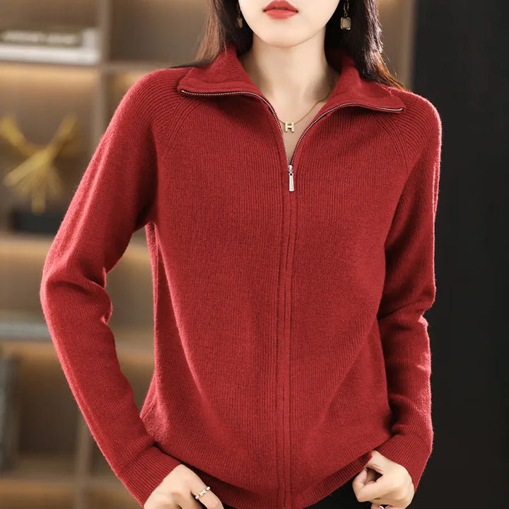 Dames Cardigan met Dubbele Rits Sluiting