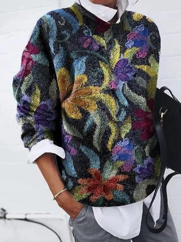 Dames Bloemenprint Pullover Trui