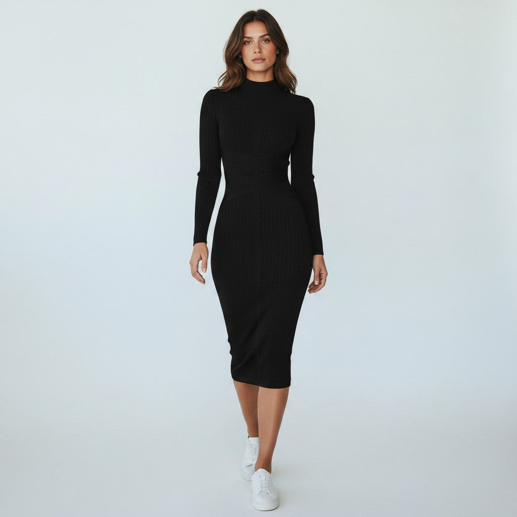 Eline | Dames Midi-Jurk - Hoogwaardige Stof, Elegante Kraag, Tijdloos Design
