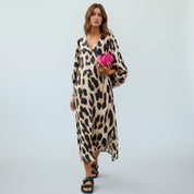 Nadia | Panterprint Midi Jurk - Trendy, Comfortabel, Flatterend Silhouet