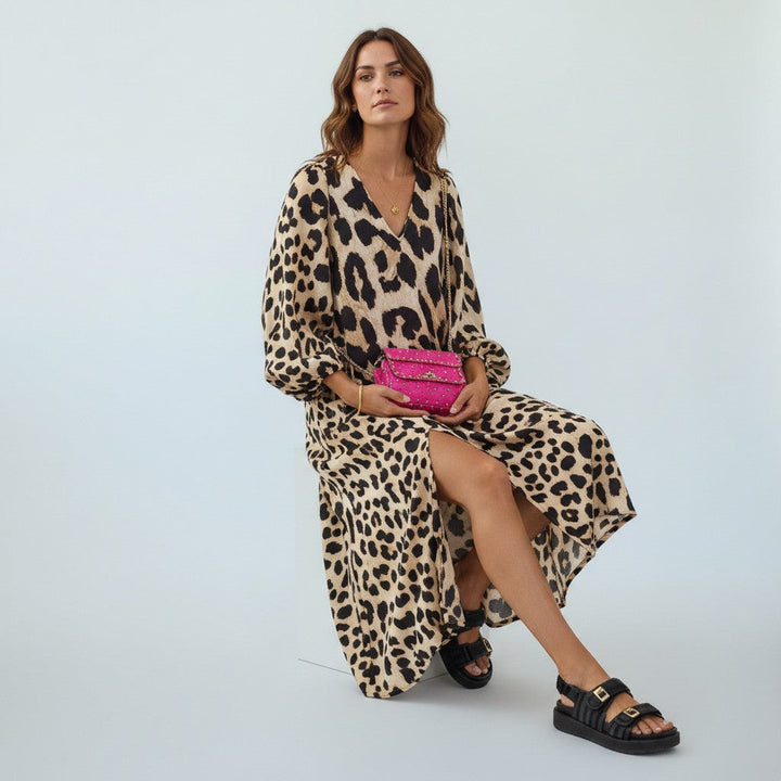 Lexi | Dames jurk met panterprint midi