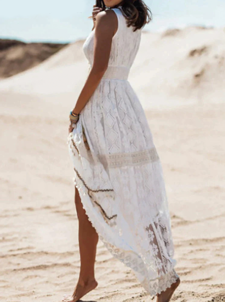 Alexandra | Dames maxi jurk met V-hals en strikdetail