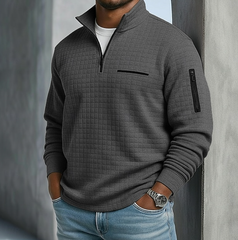 Heren Quarter-Zip Pullover Waffle Sweater