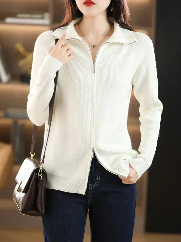 Dames Cardigan met Dubbele Rits Sluiting