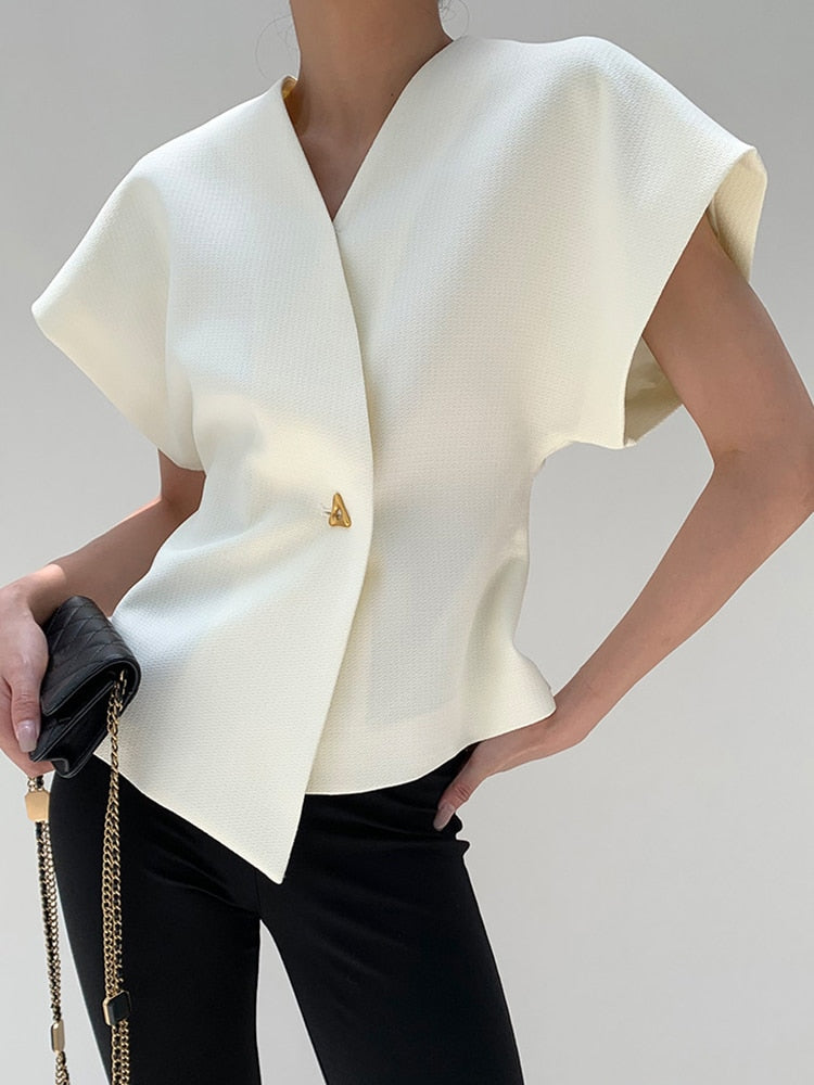 Calliope | Dames blazer top met knoopsluiting mouwloos