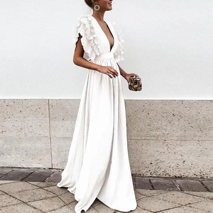 Alejandra | Dames jurk met V-hals ruches maxi