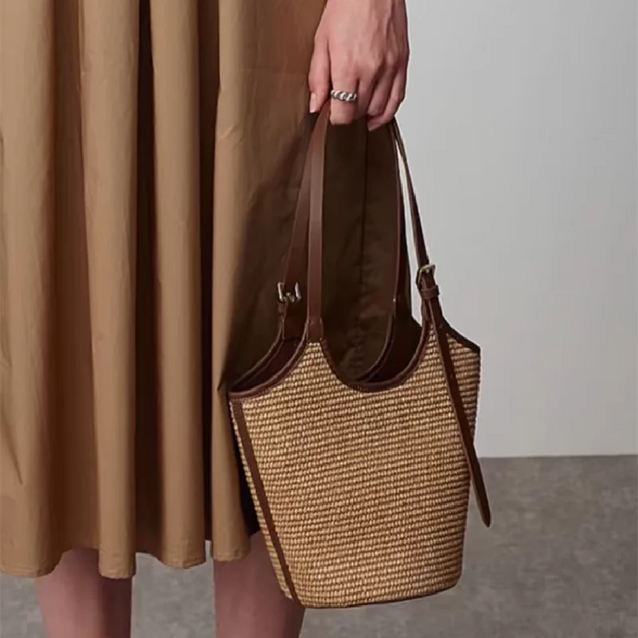 Leila | Dames shopper tas met geweven open bovenzijde