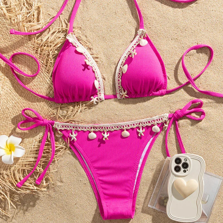 Giselle | Dames bikini met strikkoorden en schelpdetails