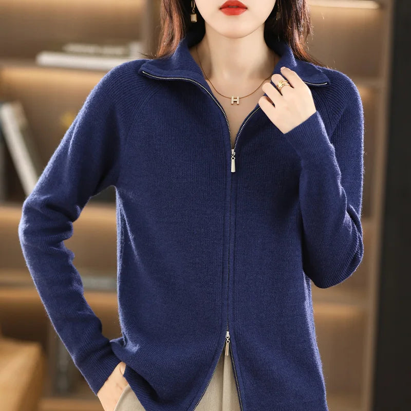 Dames Cardigan met Dubbele Rits Sluiting