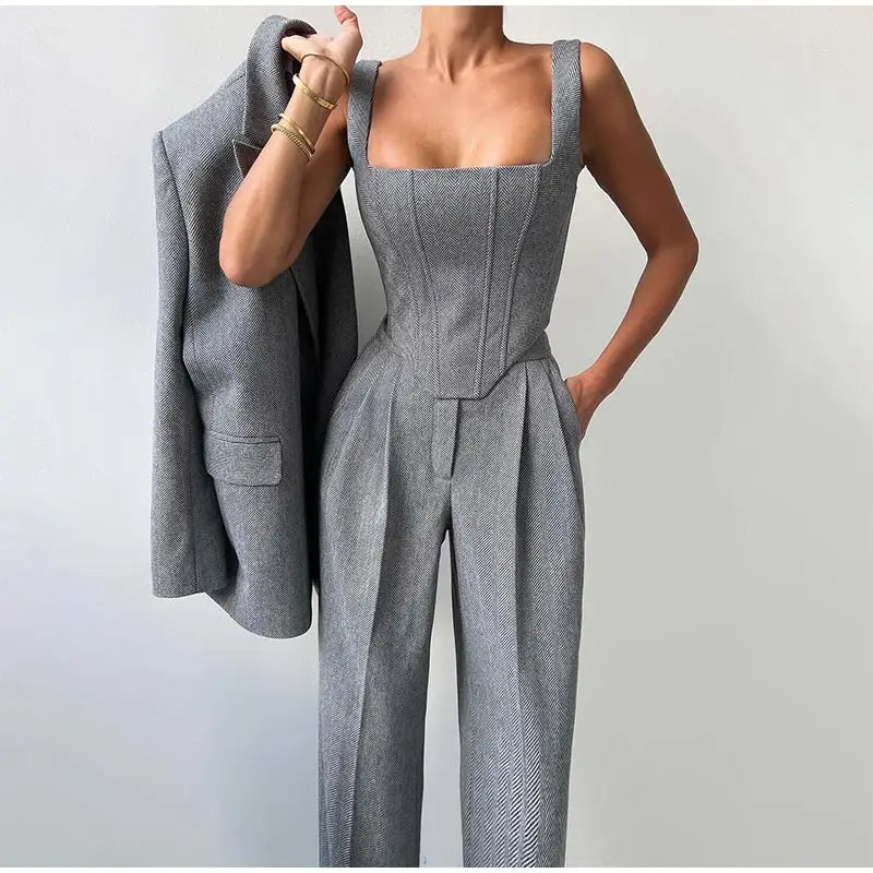 Comfy 3-Delige Set voor Dames - Blazer, Broek en Corset Top