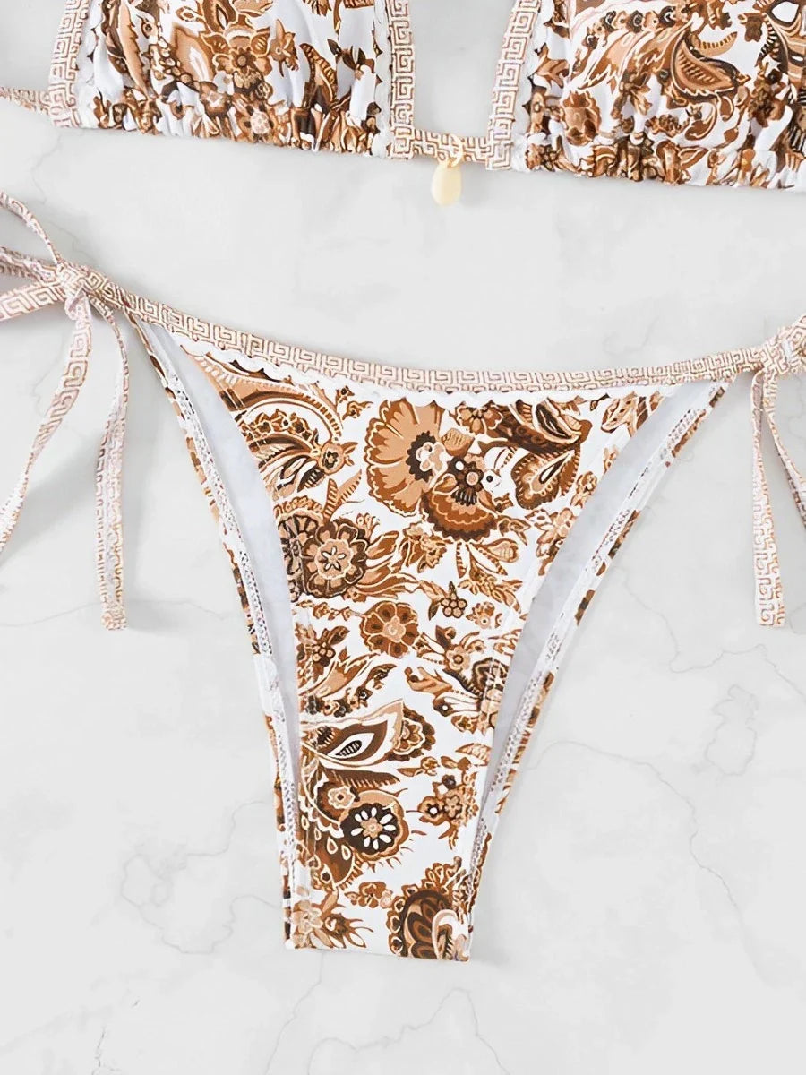 Liana | Dames bikini met strikkoorden en paisleyprint