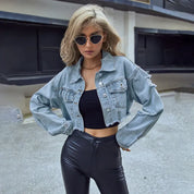 Sheyan | Cropped Denim Jacket - Klassieke Kraag en Stevige Knoopsluiting