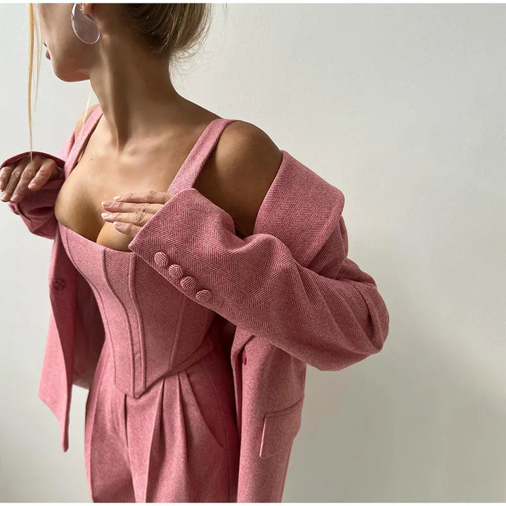 Gracelynn | Dames blazer met getailleerde broekset en corsettop
