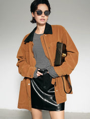 Monde | Oversized Winterjas Dames - Suède met Contrastkraag, Lichtgewicht