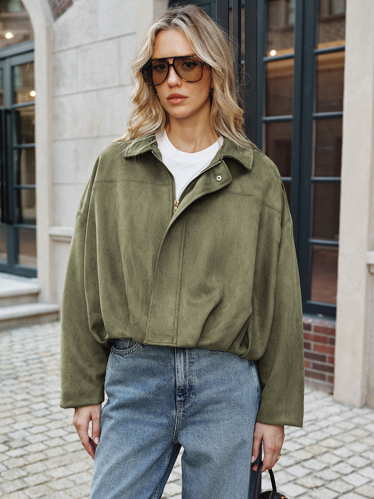 Lieve | Casual Suède Jack Dames - Elegant Met Kraag en Ritssluiting, Tussenjas