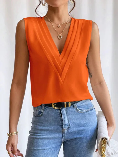Mary | Dames blouse met V-hals en mouwloos ontwerp