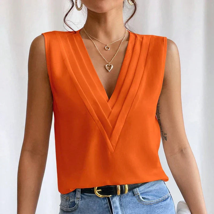 Mary | Dames blouse met V-hals en mouwloos ontwerp