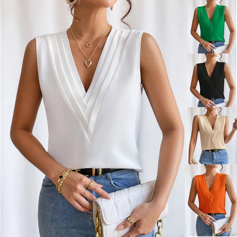 Mary | Dames blouse met V-hals en mouwloos ontwerp